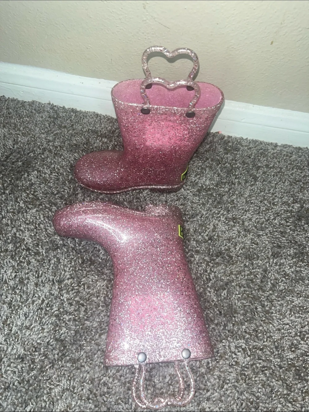 Western Chief Toddler Glitter Pink Rain Boots with Heart Handles